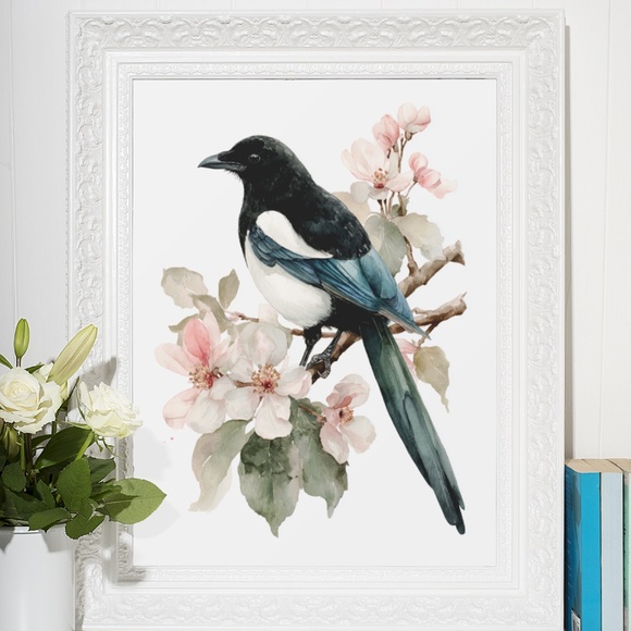 Watercolor Magpie Bird Wall Art Print, Unframed - Elegant Nature-Inspired Decor - Picture 6 of 6